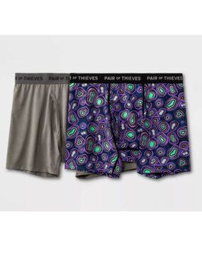 Pair of Thieves Men's Boxer Briefs 2-Pack | Large | Purple/Green Amoeba | NWT